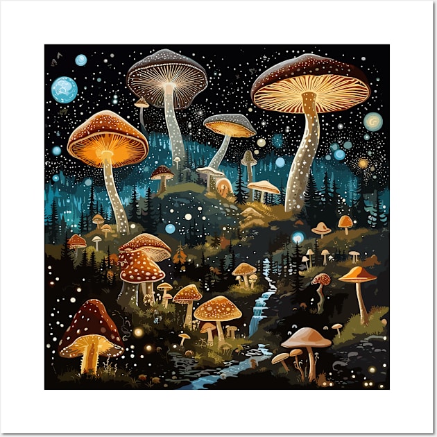 Starry Night Magic Mushroom Wall Art by MushMagicWear